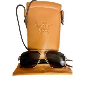 NEW MCM Unisex Aviator Sunglasses w/ Leather Side Pouch